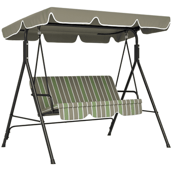 Outsunny 3-Seat Patio Swing Chair with Adjustable Canopy Green and Brown