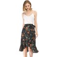 thumbnail image 3 of Unique Bargains Femmes Volant Fusée Cravate Taille Haute Basse Floral Wrap Jupe, 3 of 6