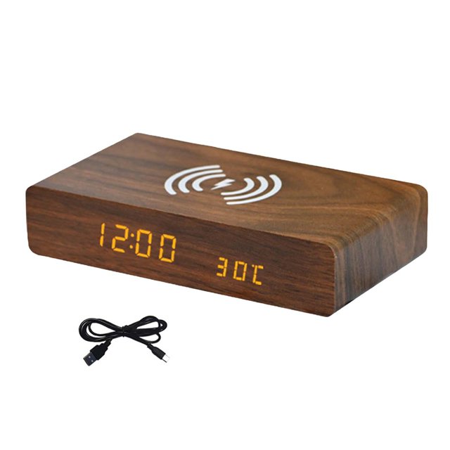 jifeng Réveil avec Chargement Écran LED Fonction Polyvalente pour Cadeau Table Chambre Brun