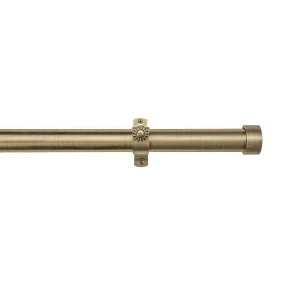Tailor & Taylor 1 inch Decorative Curtain Rod with Metal End Cap Finials, Windows Rod with Y Style Bracket for Living Room, Kitchen and Windows (Antique Brass, 48")