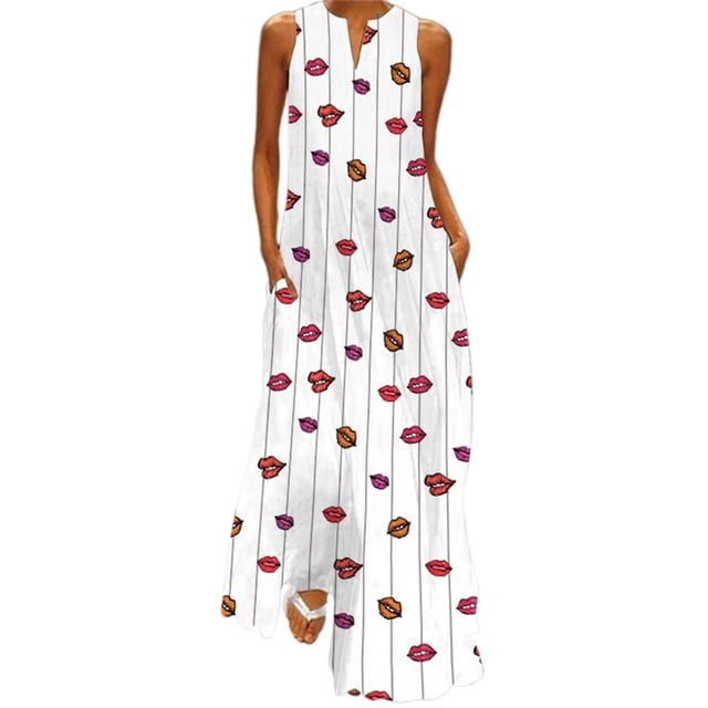 Innerwin Longues Robes Maxi à Imprimé Floral pour Femmes, Robe d'Été de Plage, Vacances, Sans Manches, Robe Débardeur Hawaïenne, Style Q 2TG