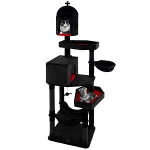 Gymax Gothic Arbre de chat pour les chats intérieurs Extra Grande tour de chat w/2 Lit cercueil Cat Condos