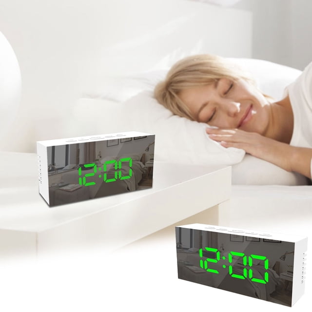 Lksixu Digital Alarm Clock With Large Screen LED Display With Makeup Mirror 3- Brightness USB Port For Home Decoration Wireless Charge Electronics for Home Office School