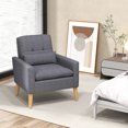 thumbnail image 2 of Gymax Chaise d'Appoint Moderne Mi-Siècle en Tissu de Lin avec Coussin Lombaire Gris, 2 of 8