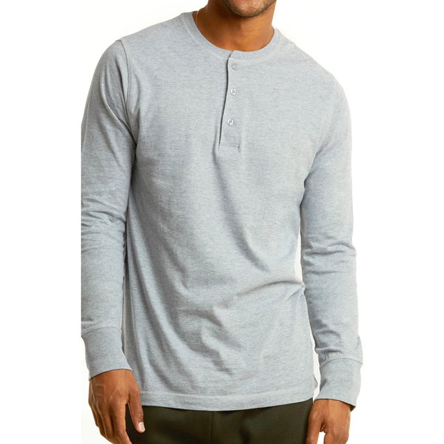 SLM Mens Cotton Thermal Tops Waffle Knit or Plain Henley Shirts -3XL-Basic Heather Gray