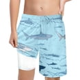 thumbnail image 1 of Sunnyoo Big Boys Shark Print Quick Drying Swim Trunks with Compression Liner, 1 of 4