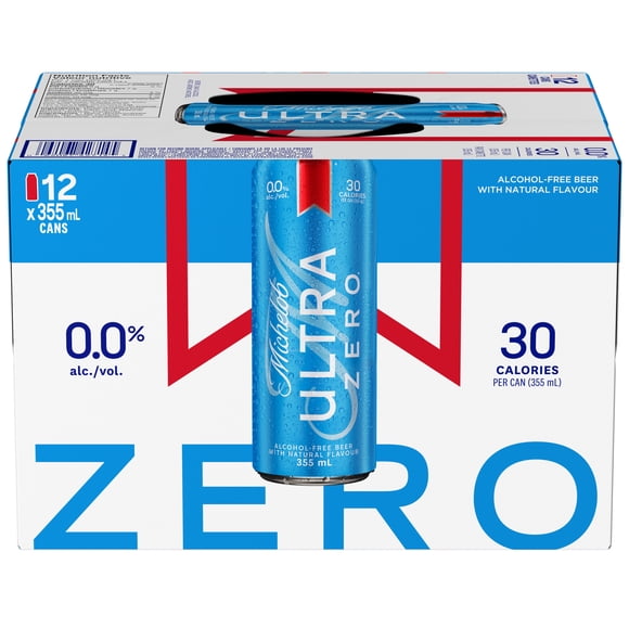 Michelob Ultra Zero Non-Alcoholic Beer, 355mL Cans, Pack of 12, Superior Taste, 0.0% Alcoholic Beer