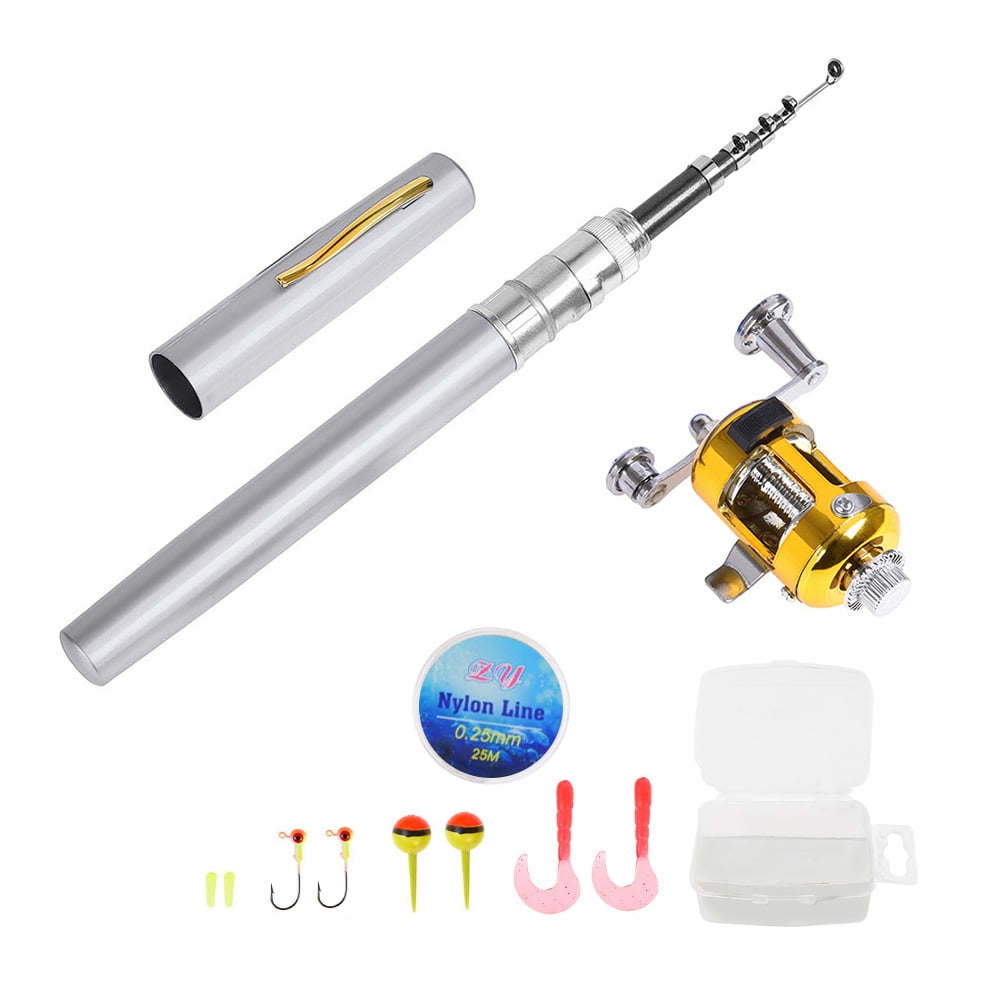 Amdohai Fishing Rod and Reel Combo Set Telescopic Pocket Pen Fishing Rod with Mini Trolling Reel Fishing Line Soft Lures Baits Jig Hooks Fishing Accessories