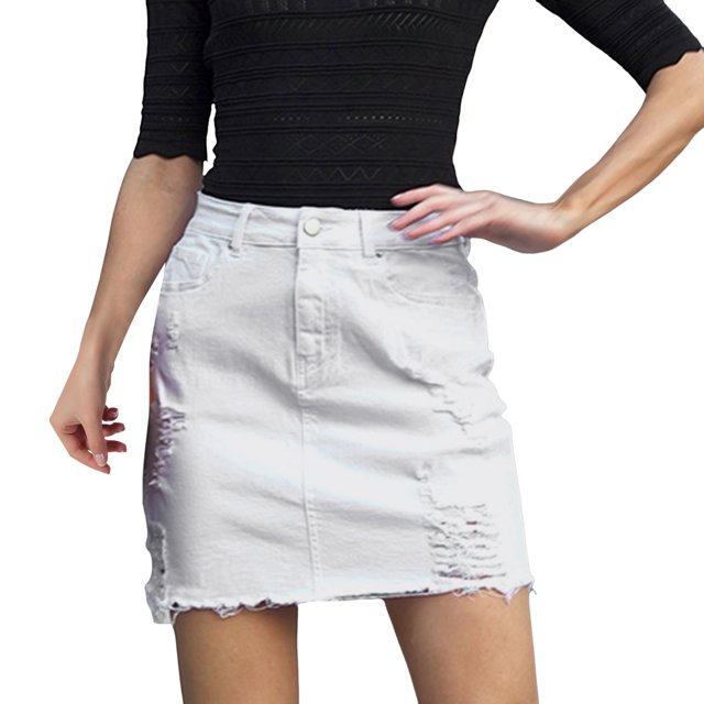 Jupe Courte Trapèze en Denim Usé pour Femmes, Décontractée, Extensible, Style Confortable, Mini-Jupe Junior