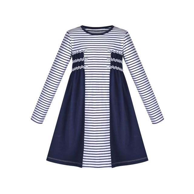 Robe Fille à Manches Longues Bleu Marine à Rayures en Coton Décontractée 3 Ans