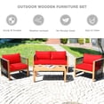 thumbnail image 3 of Costway 4 PCS Acacia Wood Patio Conversation Set w/Cushions for Garden Red, 3 of 9