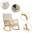 thumbnail image 4 of Ktaxon Mid Century Rocking Nursery Chair Solid Wood Frame Accent Chair, Line fabric Upholstered Glider Rocker Modern Padded Armchair with Lumbar Pillow Beige, 4 of 12