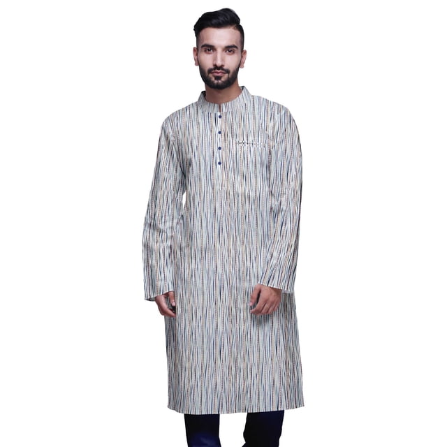 Atasi Kurta Imprimé pour Hommes Col Mandarin Popeline de Coton Kurta Chemise Décontractée