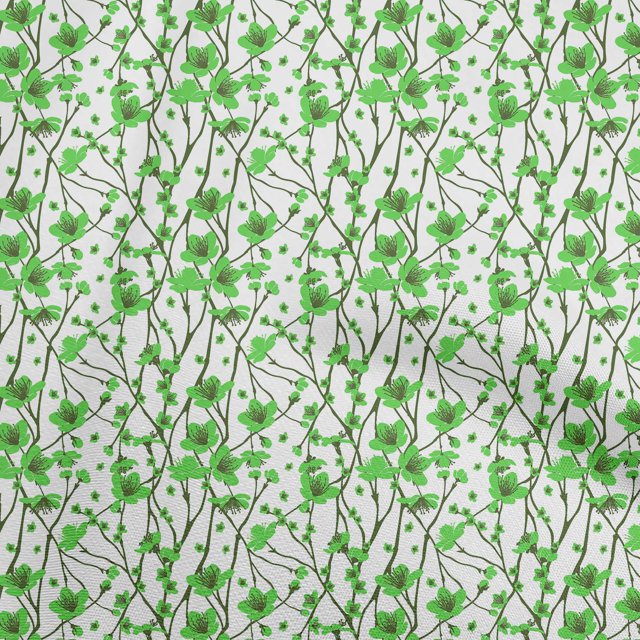 oneOone Polyester Spandex Light Green Fabric Kids Floral Craft Projects Decor Fabric Printed By The Yard 56 Inch Wide