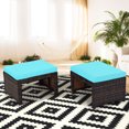 thumbnail image 4 of Patiojoy 2 PCS Outdoor Wicker Ottoman Patio Rattan Furniture Metal Footrest Seat Square Footstool with Cushion Turquoise, 4 of 8