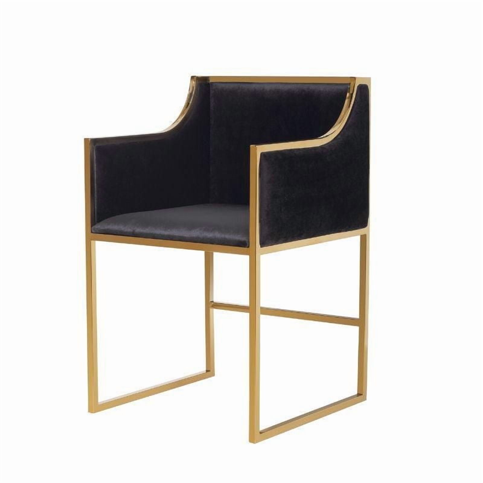 Chaise de salle à manger noire Take Me Home KARAT – Chaise de salle à manger moderne et luxueuse avec revêtement en velours noir doux, base en métal doré et accoudoirs confortables, parfaite pour les