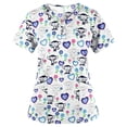 thumbnail image 1 of Liquidation d'Économies d'Été RKSTN Tuniques Médicales pour Femmes Col en V Manches Courtes Haut Uniforme Imprimé Poches Blouse Soins Infirmiers, 1 of 3
