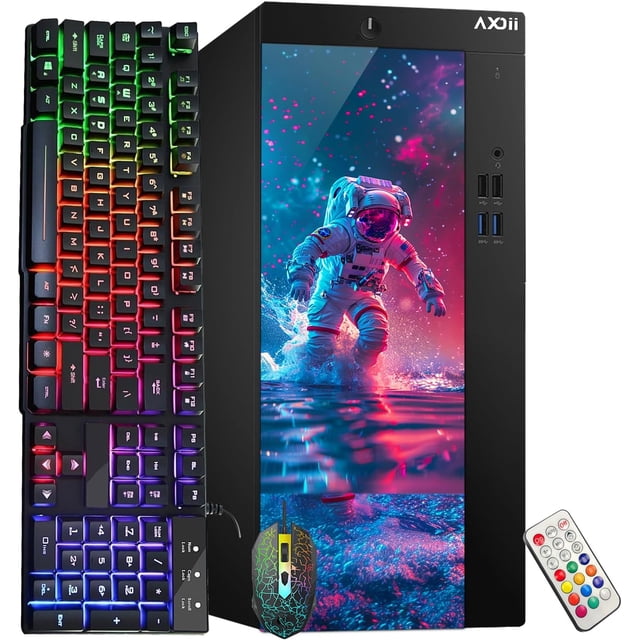 AXOII Custom RGB Desktop PC, Intel Core i5 Processor, 16GB RAM, 256GB SSD, Wi-Fi, Bluetooth, 4K Support, HDMI, DisplayPort, Windows 11 Pro Refurbished