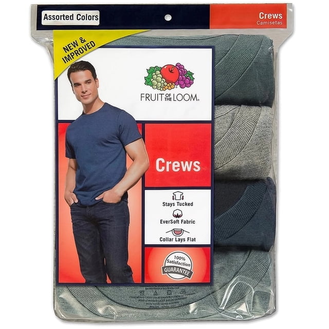 Fruit of the Loom T-Shirt à Col Ras du Cou pour Hommes, Lot de 4, 2TG, Assortiment de Quatre T-Shirts à Col Ras du Cou Pliés 100 % Coton en Couleurs Assorties, Empilement Frontal Montrant une Maille Côtelée à Plat, Coupe Classique et style à Enfiler, Photographié sur Fond Blanc Uni; Souvent Utilisé comme T-Shirts de Dessous de Tous les Jours.