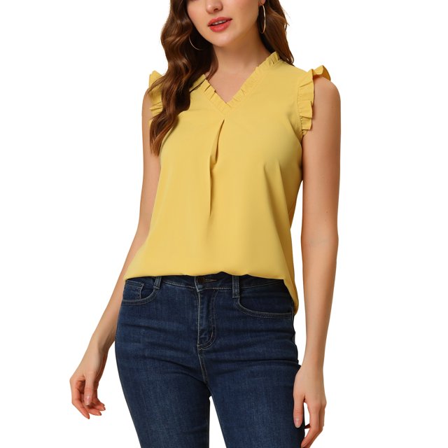 INSPIRE CHIC Blouse de Travail Sans Manches à Volants pour Femme à Col en V