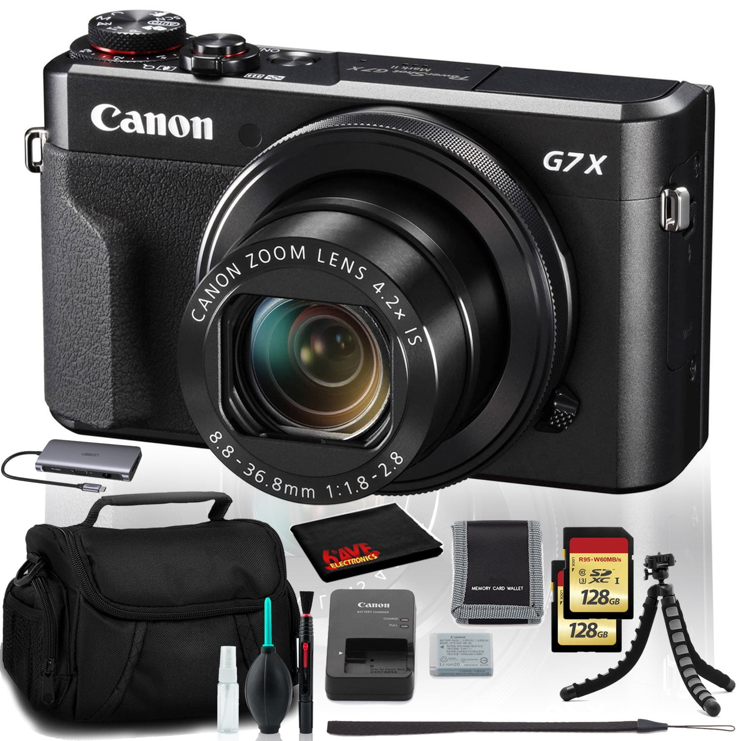 Canon PowerShot G7 X Mark II Digital Camera, 20.1MP, Full HD Video, Wi-Fi Bundle with Dual 128GB Cards (International Model)