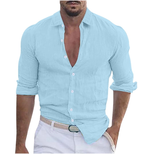 XZNGL Chemise à Manches Longues Homme Unie Décontractée Mode Col Rabattu Bouton Chemise à Manches Longues Blouse Chemises Habillées pour Hommes Chemises à Manches Longues pour Hommes Manches Longues Homme Chemise à Manches Longues