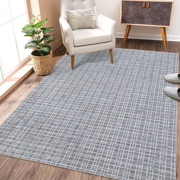 YUSAZENS 8 x 10 Washable Area Rugs for Living Room, Bedroom, Modern Plaid Non-Slip Rug, Farmhouse Throw Rug, Stain-Resistant, Soft Carpet for Home Decor Dark Gray