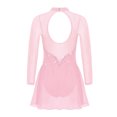 thumbnail image 2 of Sxiwei Kids Girls Long Sleeve Mesh Splice Figure Skating Dress with Rhinestone Keyhole Back Gymnastic Pink 10, 2 of 5