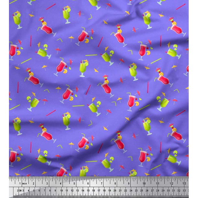Soimoi Polyester Crepe Fabric Straw & Juice Beverages Print Fabric by The Yard 52 Inch Wide