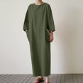 thumbnail image 1 of Jusqu'à 65 % de Rabais! Robes d'Été Mode pour Femmes 2024 Grande Taille Printemps et Col en V Uni Coton et Lin Décontractée avec Poches Robe à Manches Mi-Longues, 1 of 7