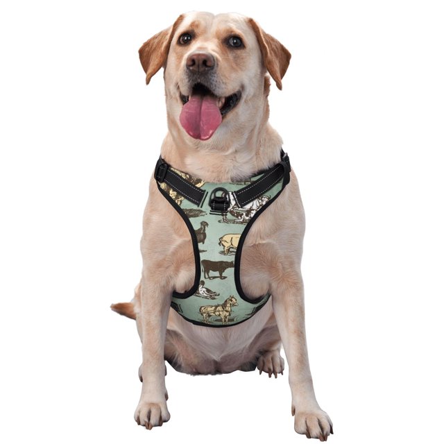Kdxio Vintage Farm Animals Print No Pull Dog Harness Adjustable Reflective Oxford Easy Control Medium Large Dog Harness for Training and Everyday-X-Large
