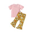 thumbnail image 4 of Honganda Girl's Two-piece Suit, Flower Print Short Sleeve Tops and Flared Pants, 4 of 7