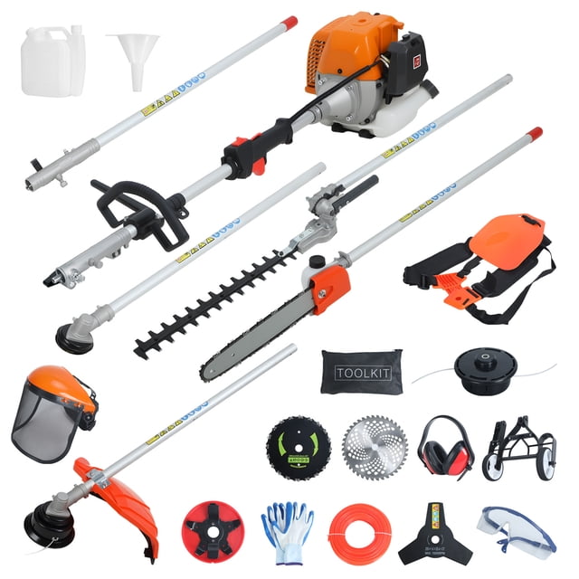 Multi-Functional Trimming Tool, 52CC 2-Cycle Gas Powered Hedge Trimmer, Weed Eater, String Trimmer, Brush Cutter, Edger, Pole Saw Chainsaw Pruner with Extension Pole