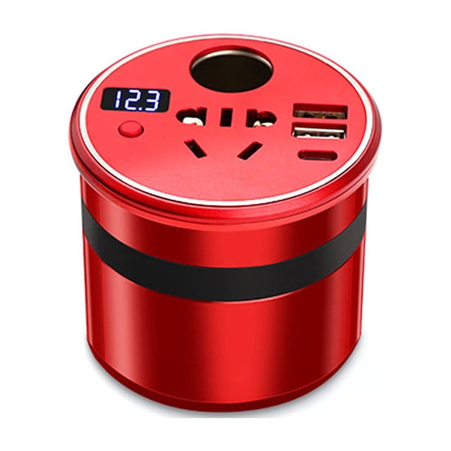 Tignapoo 150W High-Power Car Inverter with QC3.0 Fast Charge, 12V to 110V, Dual USB + Type-C + Universal Socket + Cigarette Lighter, Red Aluminum Alloy Design