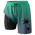 thumbnail image 2 of YUEVE Beach Shorts for Men 2 in 1 Compression Liner 7 Inch Inseam, Mens Swim Trunks Gradient Hawaiian Print Quick Dry Bathing Suit with Pockets Green XXL, 2 of 4