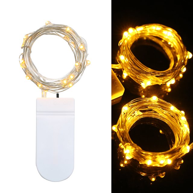 2M/6.6FT 20 LED Fairy Starry Copper Wire String Battery Operated Powered IP65 Water Resistance Extra Flexible Bendable Light Strip for Holiday Christmas Xmas Halloween Festival Decorations