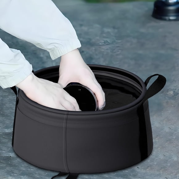 Portable Foldable Basin, Staron Lightweight Oxford Cloth Collapsible Bucket 8.5L, Travel Foot Wash Basin for Camping Hiking Outdoor with Hanging Loop, Black