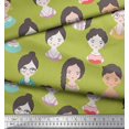 thumbnail image 2 of Soimoi Green polyester Crepe Fabric Women Face Human Figure Decor Fabric Printed Yard 42 Inch Wide, 2 of 5