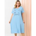 thumbnail image 2 of Agnes Orinda Nuisettes pour Femmes Grande Taille Fête des Mères Col Rond Manches Courtes Robe de Nuit Imprimé Chats Pyjamas Détente Maison avec Poche 3X Bleu Clair, 2 of 6