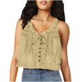 thumbnail image 1 of Timegard Tank Top for Women Lace U Neck Drawstring Sleeveless Ruched Button Summer Fashion Casual Tee, 1 of 5