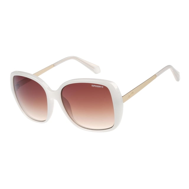 SDS-5035-100 Lunettes de Soleil Papillon Surdimensionnées avec Montures en nylon Ivoire et Verres Brun Dégradé UV400, Bras Métalliques Ton Or avec logo Superdry, Offrant une protection Optique Classe 1 Catégorie 3, Convenant à la Conduite et aux Verres sur Ordonnance.