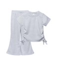 thumbnail image 3 of Chemises pour Filles Unies à Manches Courtes Col Rond Haut Pantalon Évasé Ensemble Deux Pièces, 3 of 7
