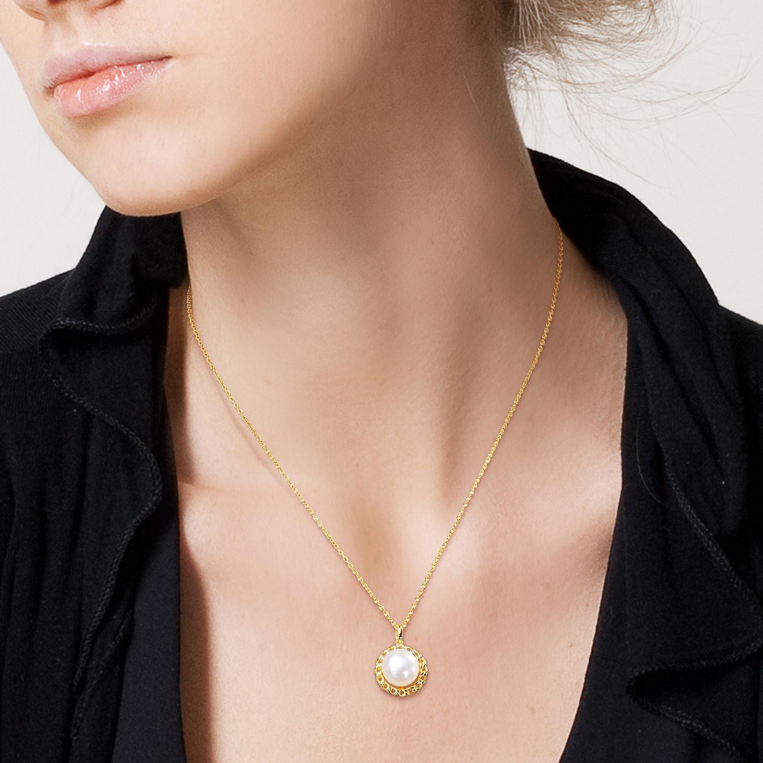 Miabella Freshwater Cultured Pearl Yellow Rhodium Plated Sterling Silver Halo Braided Link Necklace