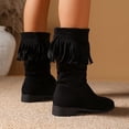 thumbnail image 3 of Bottes Mi-Mollet à Franges pour Femmes Boho en Suède à Talon Bas Épais Longues à Pampilles Bottes Hautes d'Hiver Automne, 3 of 5