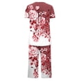 thumbnail image 4 of Pyjama en Coton pour Femmes Ensemble en Liquidation Ensemble de Pyjama à Manches Courtes pour Femmes 2 Pcs Ensemble de Nuit d'Été Imprimé Floral Boutons Col Ras du Cou Pantacourt Ensembles de Pjs Grande Taille Pyjamas pour Femmes Ensemble Nouveau Rouge-A 3TG, 4 of 5
