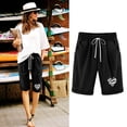 thumbnail image 1 of Shorts for Women, Women Elastic Waist Love Printed Drawstring Shorts, 1 of 3