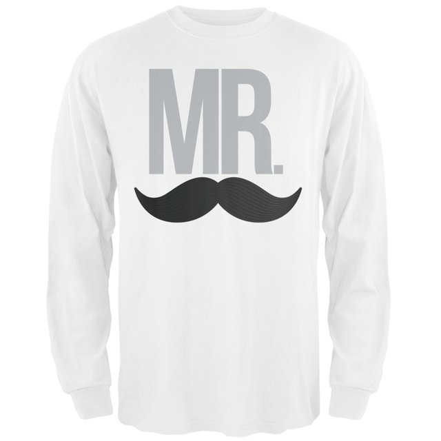 Mr. Mustache T-Shirt Blanc à Manches Longues pour Adulte