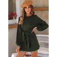 thumbnail image 2 of Robe Courte Élégante pour Femmes à Manches Longues Lanterne, Col Ras du Cou, Taille à Nouer, Robe de Cocktail en Tricot, 2 of 7