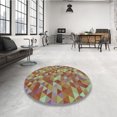 thumbnail image 4 of Ahgly Tapis Rond Lavable en Machine Intérieur Transitionnel Rouge Châtaigne, 5 Pieds Rond, 4 of 7