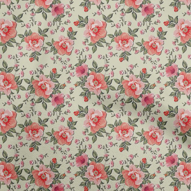 oneOone Tissu Viscose Georgette Rouge Matériel de Couture Floral Tissu Imprimé au Mètre 42 Pouces de Large